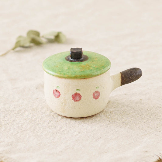Clay pot chopstick rest apple enamel green | Naoko Ikemoto