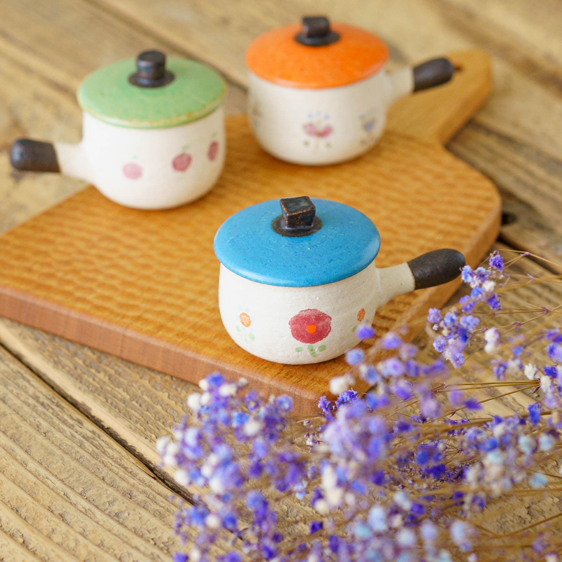 陶芸作家 池本直子 土鍋箸置き ホーロータイプ お花 ブルー｜窯元