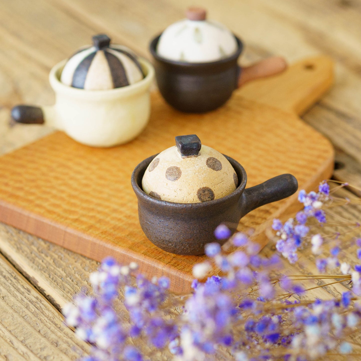 土鍋箸置き　ドット模様　薄茶 x こげ茶 x 錆色｜池本直子