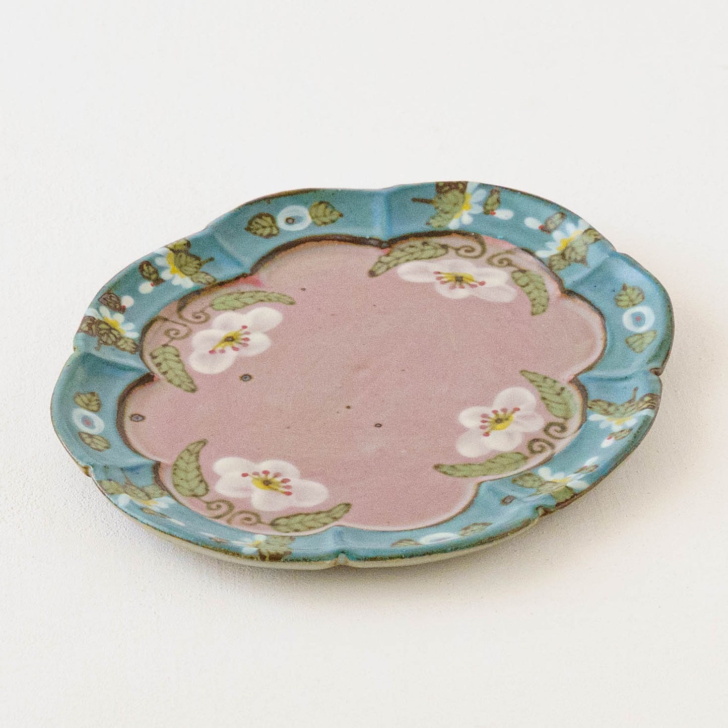 雲形ケーキ皿　ピンク x ブルー｜皐月窯