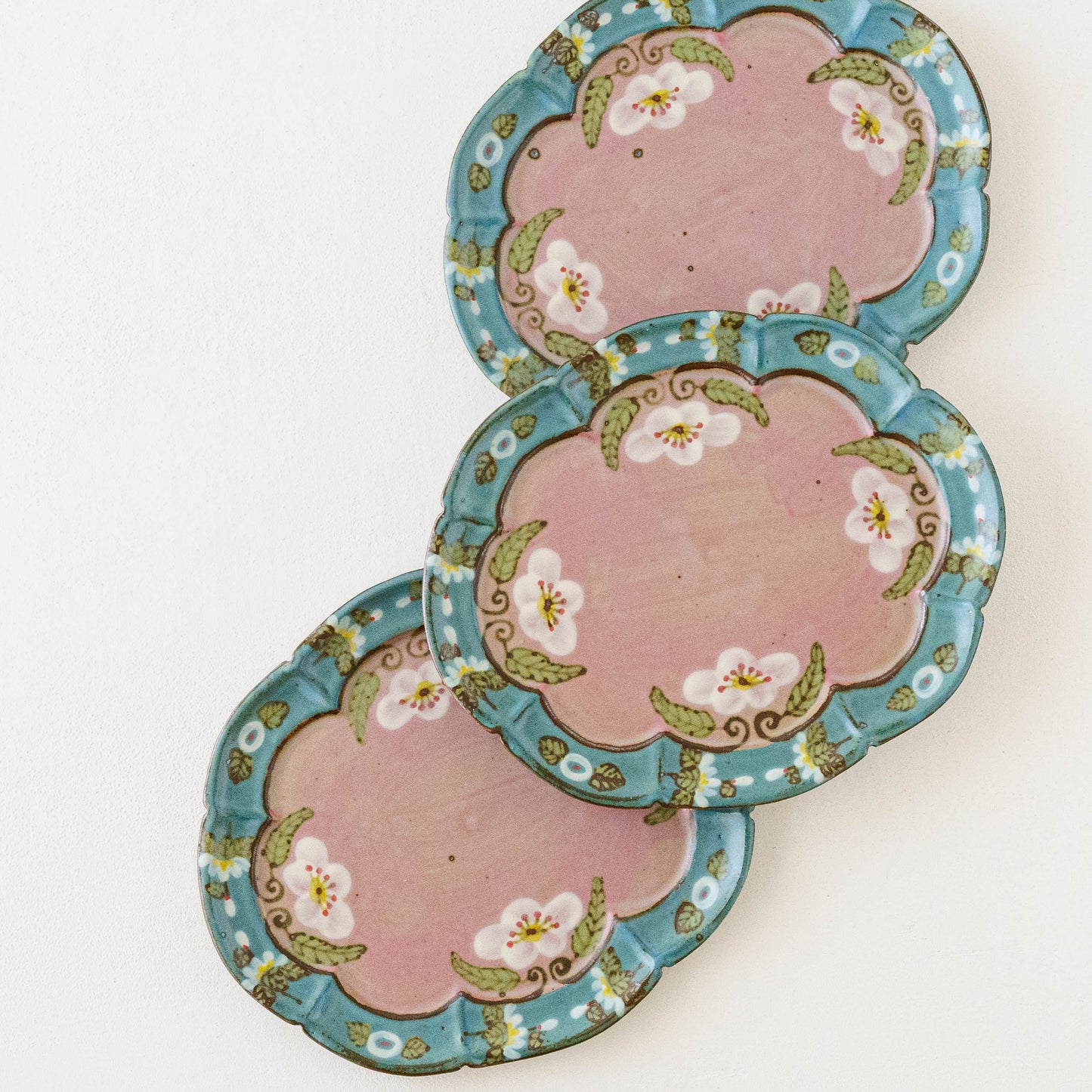 雲形ケーキ皿　ピンク x ブルー｜皐月窯