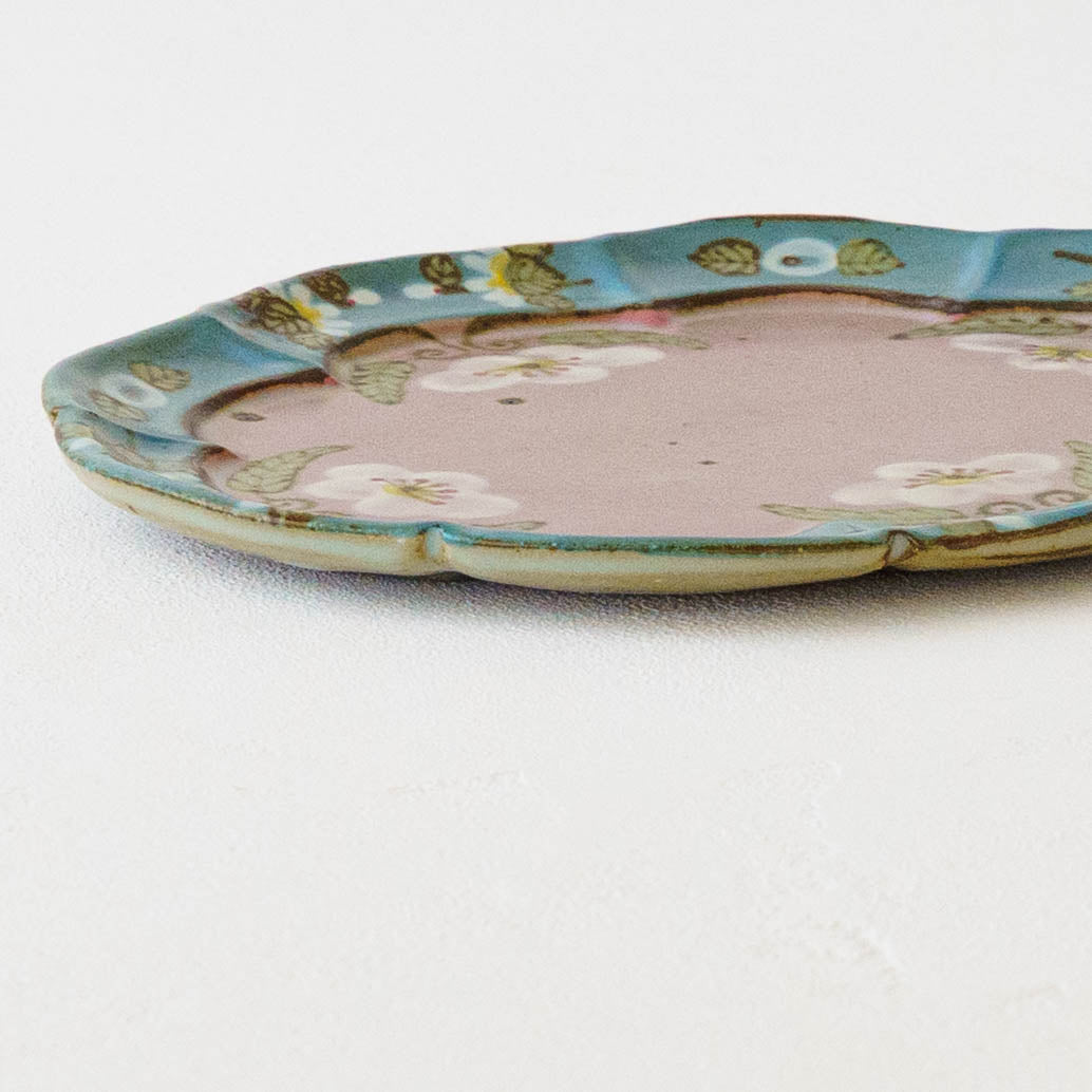 雲形ケーキ皿　ピンク x ブルー｜皐月窯