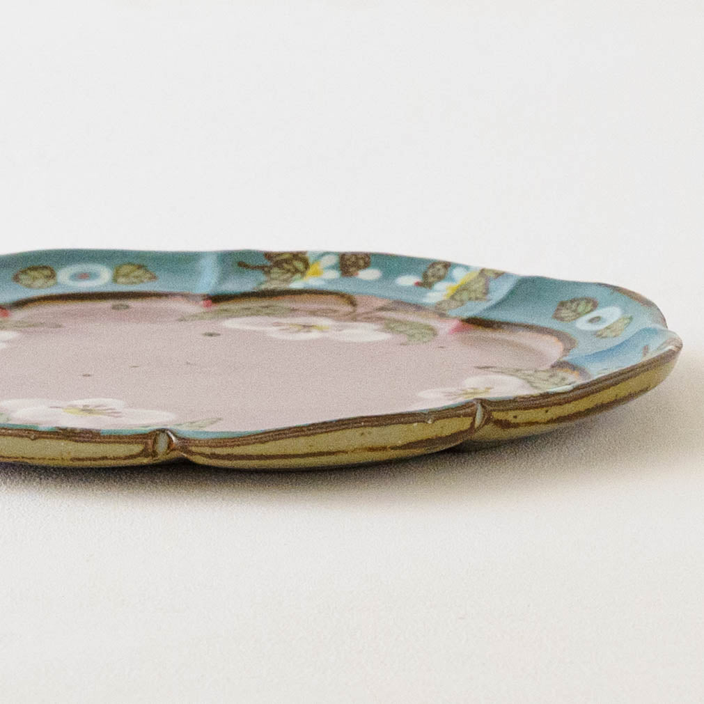 雲形ケーキ皿　ピンク x ブルー｜皐月窯