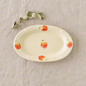 【新品未使用・値下げ】中村佳菜子　陶器　オーバル皿　プレート　さくらんぼ　レモン 陶芸作家 中村佳菜子 リムあり オーバルSD アップル｜窯元、作家ものの
