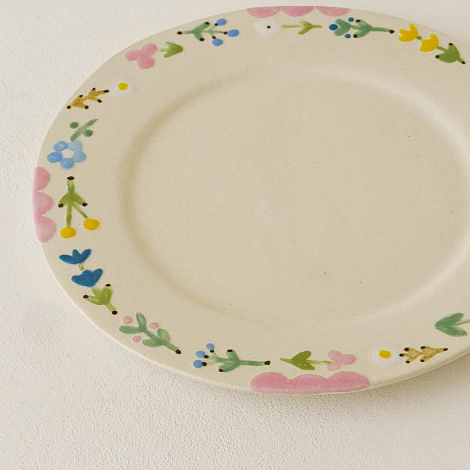 丸皿　大　うさぎと花｜大田亜樹