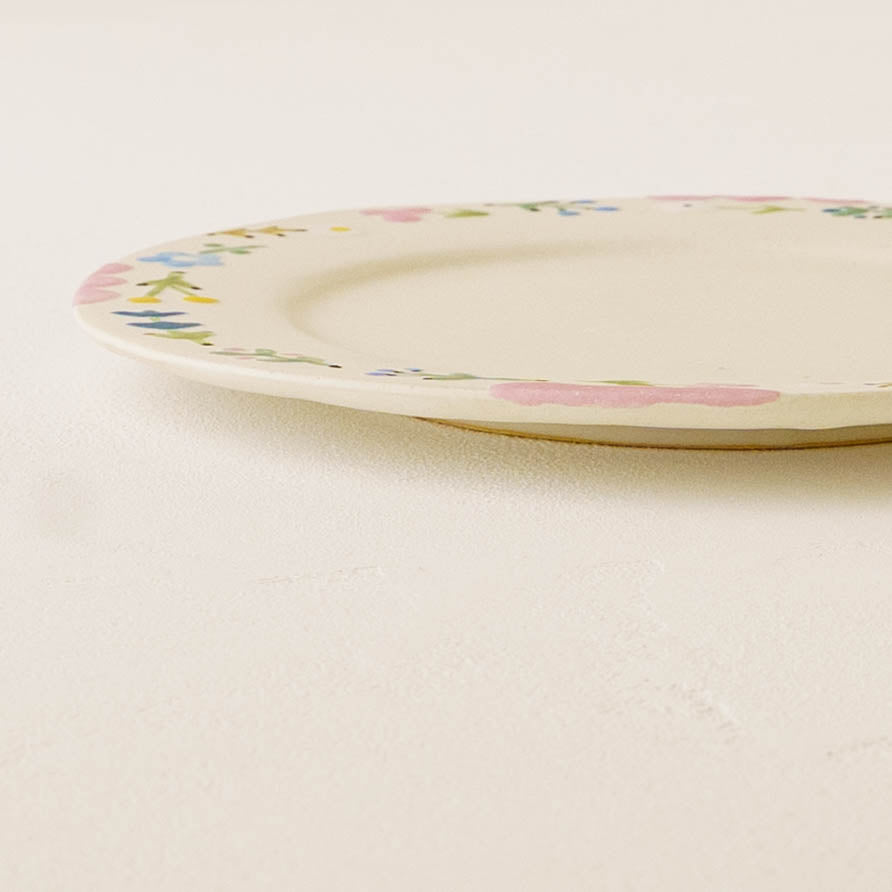 丸皿　大　うさぎと花｜大田亜樹