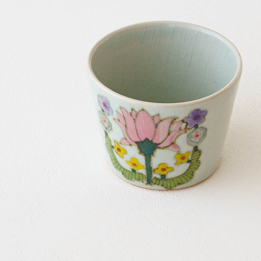 そば猪口　色絵草花｜皐月窯
