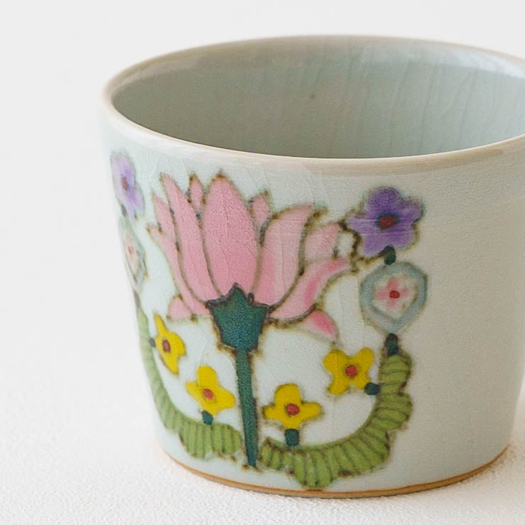 そば猪口　色絵草花｜皐月窯