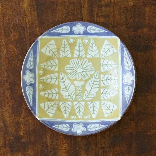 17cm rimmed plate flowers purple x yellow| Satsukigama