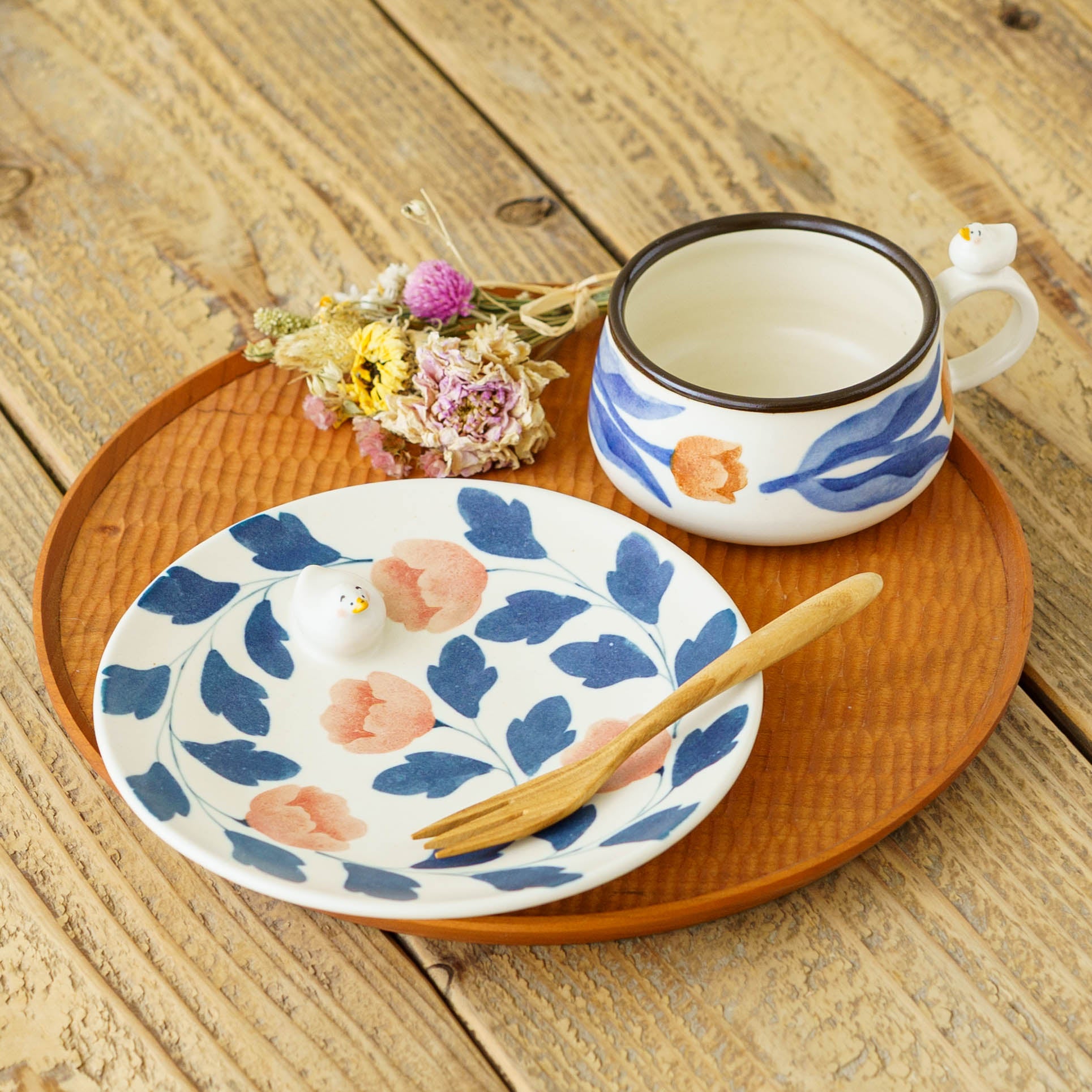 陶芸作家 荒井彩乃 アヒルのスープカップ 和紙染め 青｜鎌倉 作家
