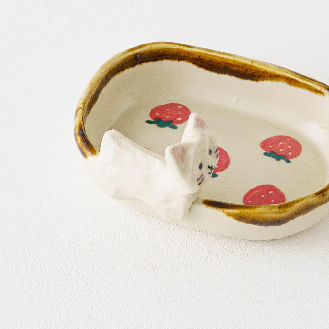 Cat x Strawberry Square Small Plate | Kajita Kei