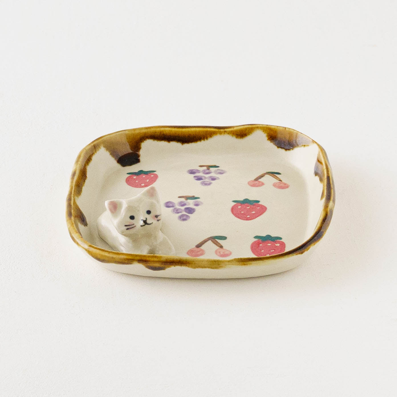 ねこ x くだもの　四角皿｜梶田慶