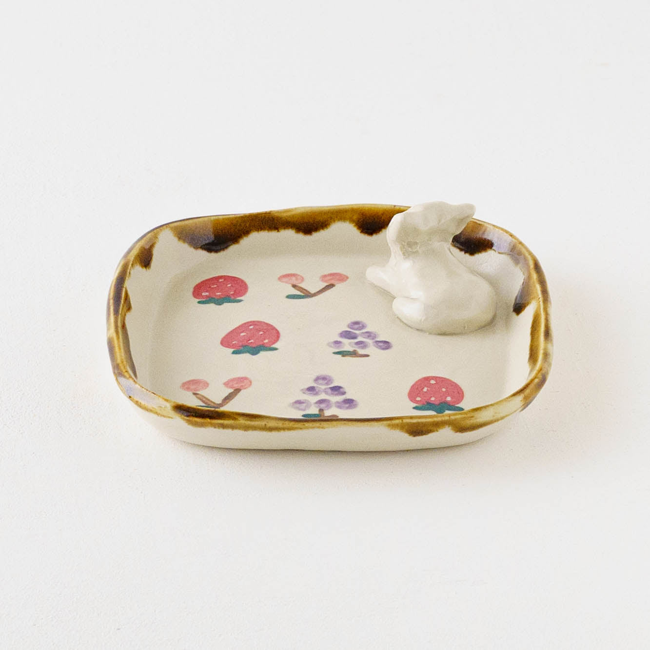 陶芸作家 梶田慶 ねこ くだもの 四角皿｜窯元、作家もののうつわ通販