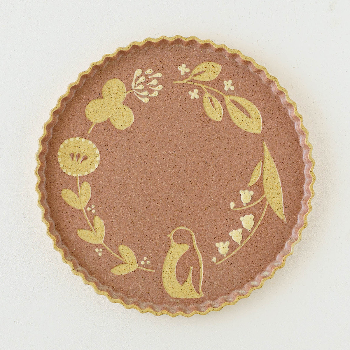 なみなみプレート 195mm　ペンギン　コーラルピンク｜苔色工房