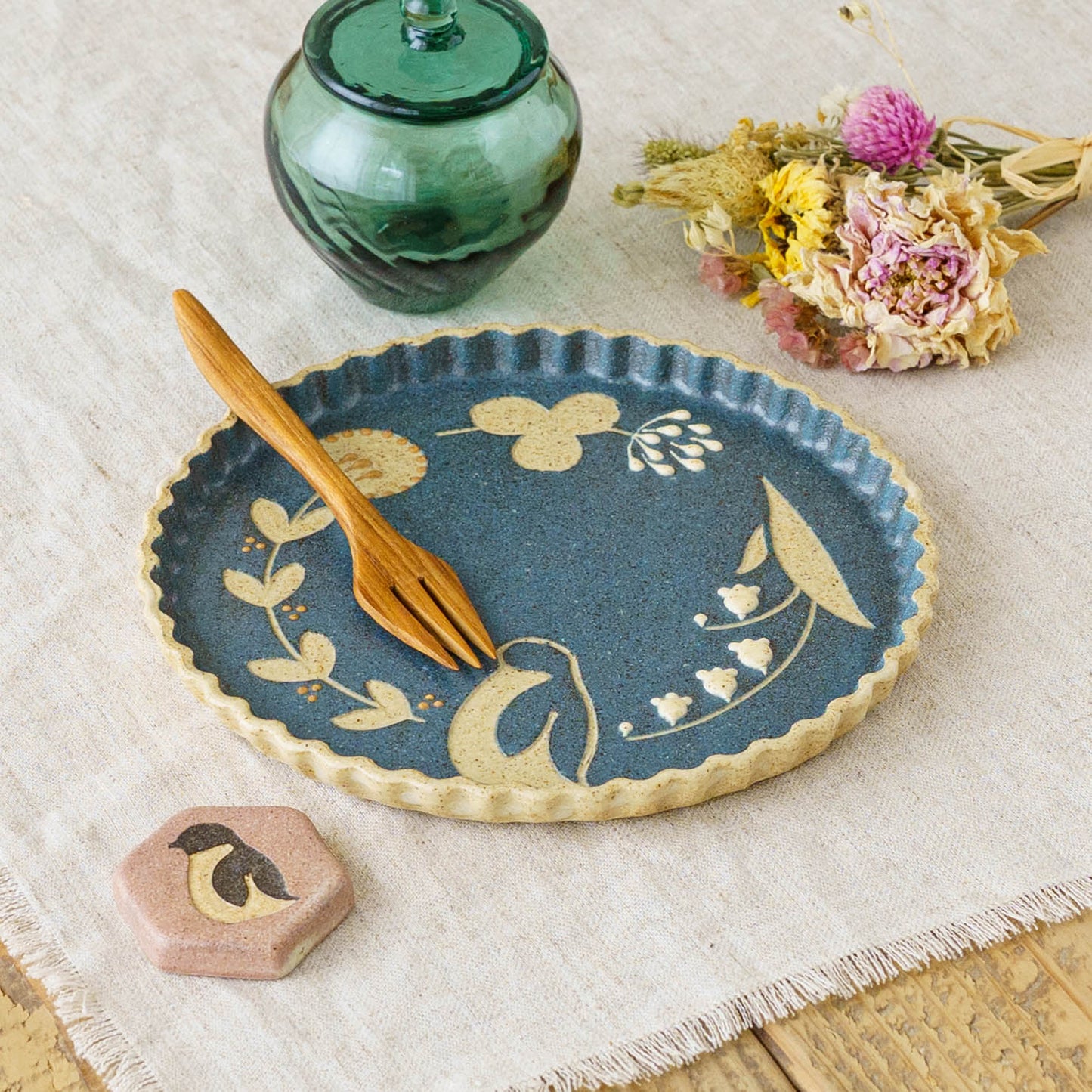 Plate 160mm penguin blue | Kokeiro Kobo