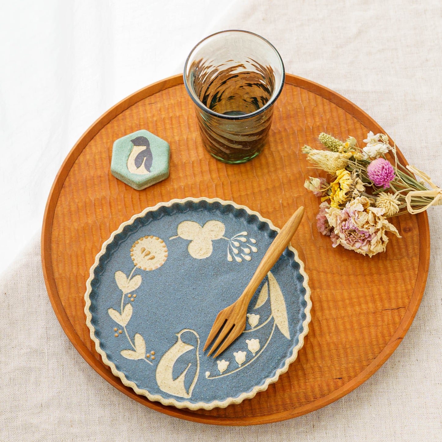 Plate 160mm penguin blue | Kokeiro Kobo