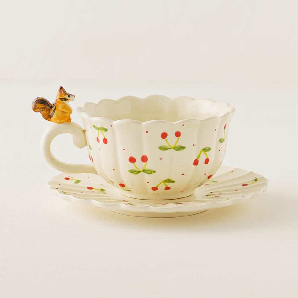 リスフリルティーカップ&ソーサー　さくらんぼ｜Sugar Poppo