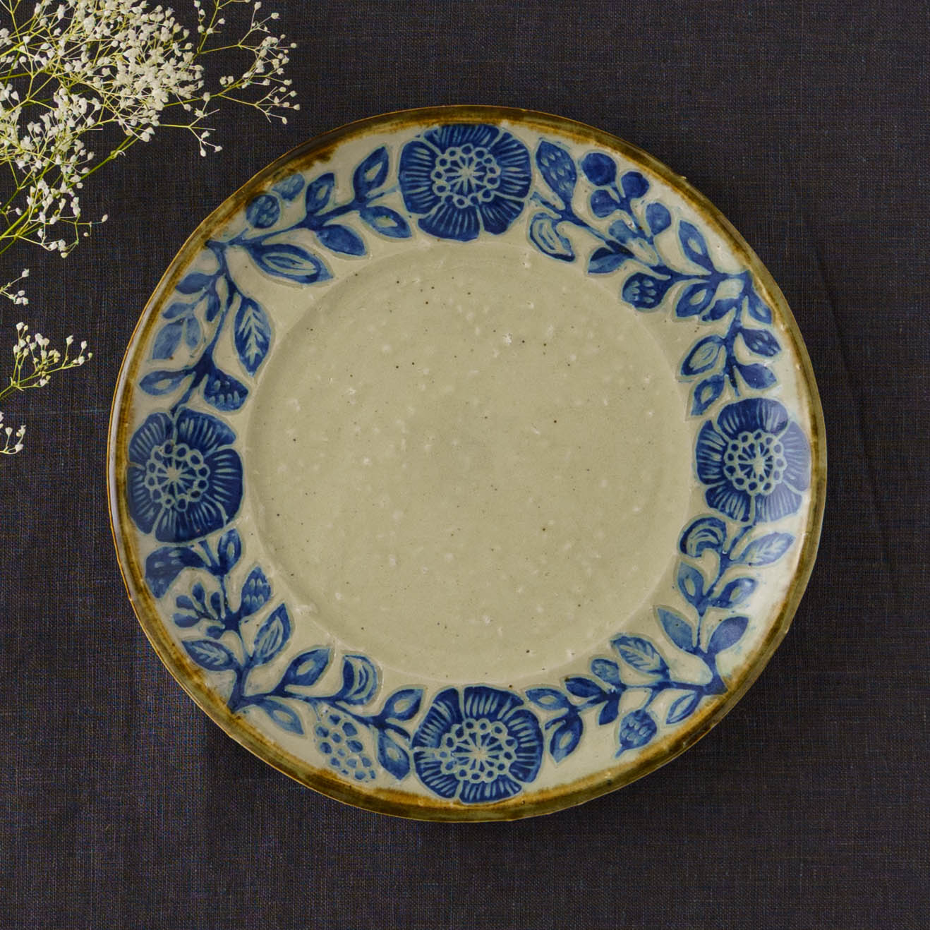 丸皿　7寸　呉須｜松崎麗