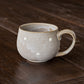落ち着いたグレーと優し気なドット柄が素敵な小石原焼翁明窯元のコーヒーカップ