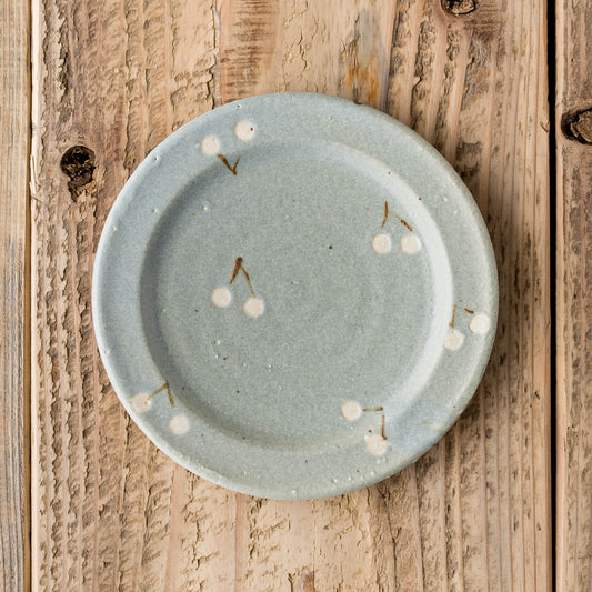 5 inch rim plate cherry G turquoise blue | Haruko Harada
