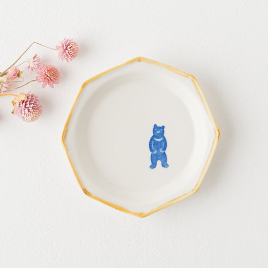 和紙染めのクマがかわいい原村俊之さんの八角小皿