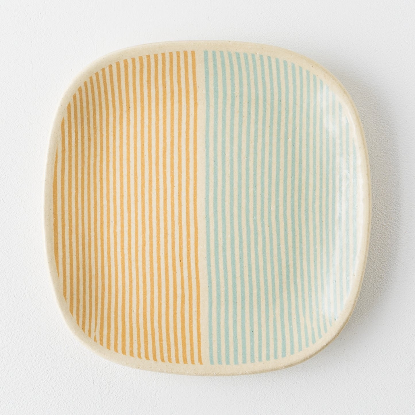 Square dish striped pattern Turkish blue x yellowish yellow｜Hanako Sakashita