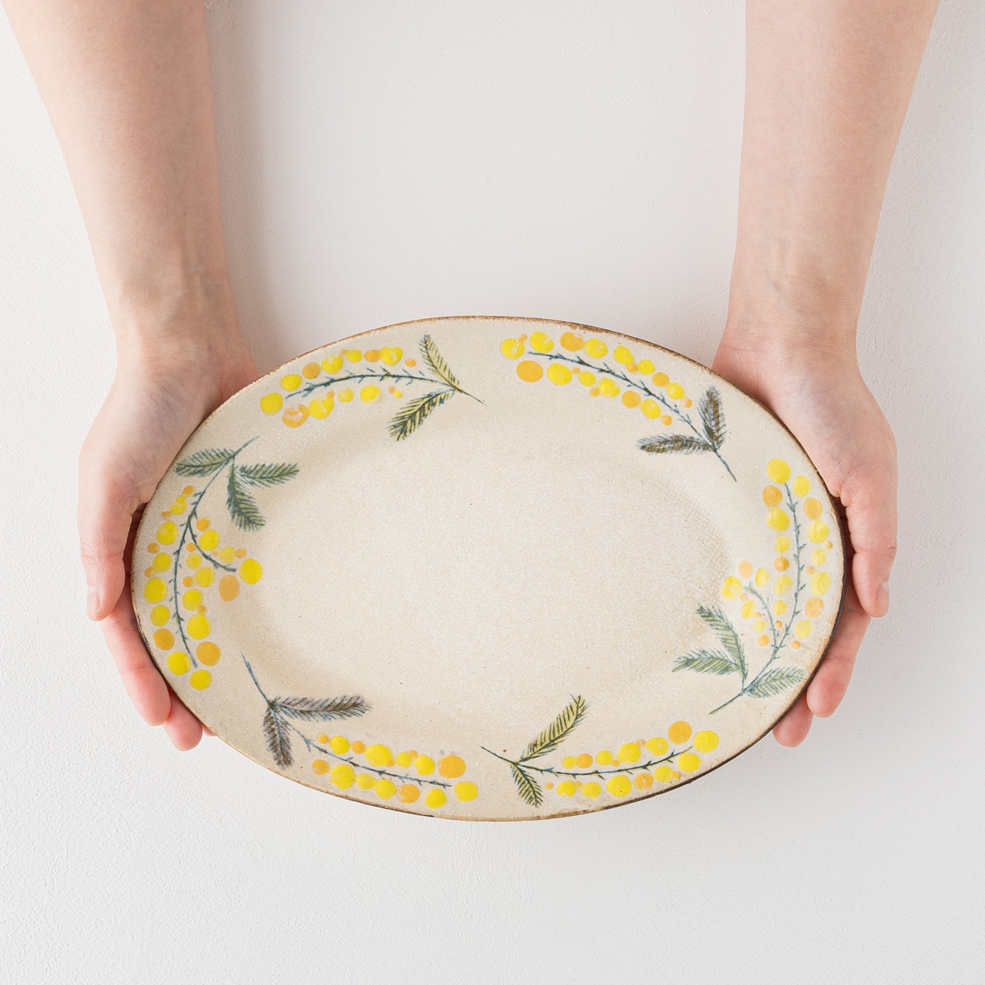 盛り付けたお料理が素敵に映える森野奈津子さんのミモザの楕円リム皿