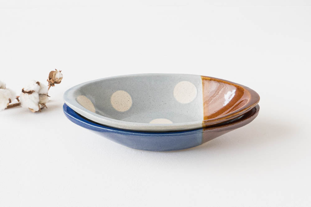 Curry plate small dot pattern light blue x candy glaze｜Wakaba Enokida Enokida Kiln