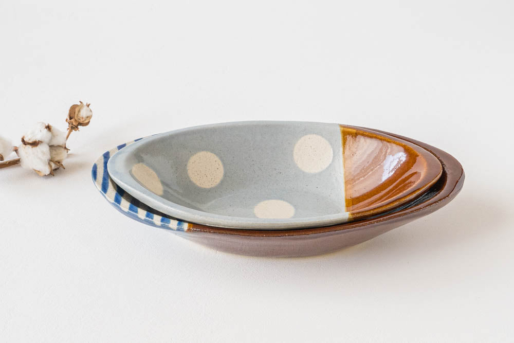 Curry plate small dot pattern light blue x candy glaze｜Wakaba Enokida Enokida Kiln