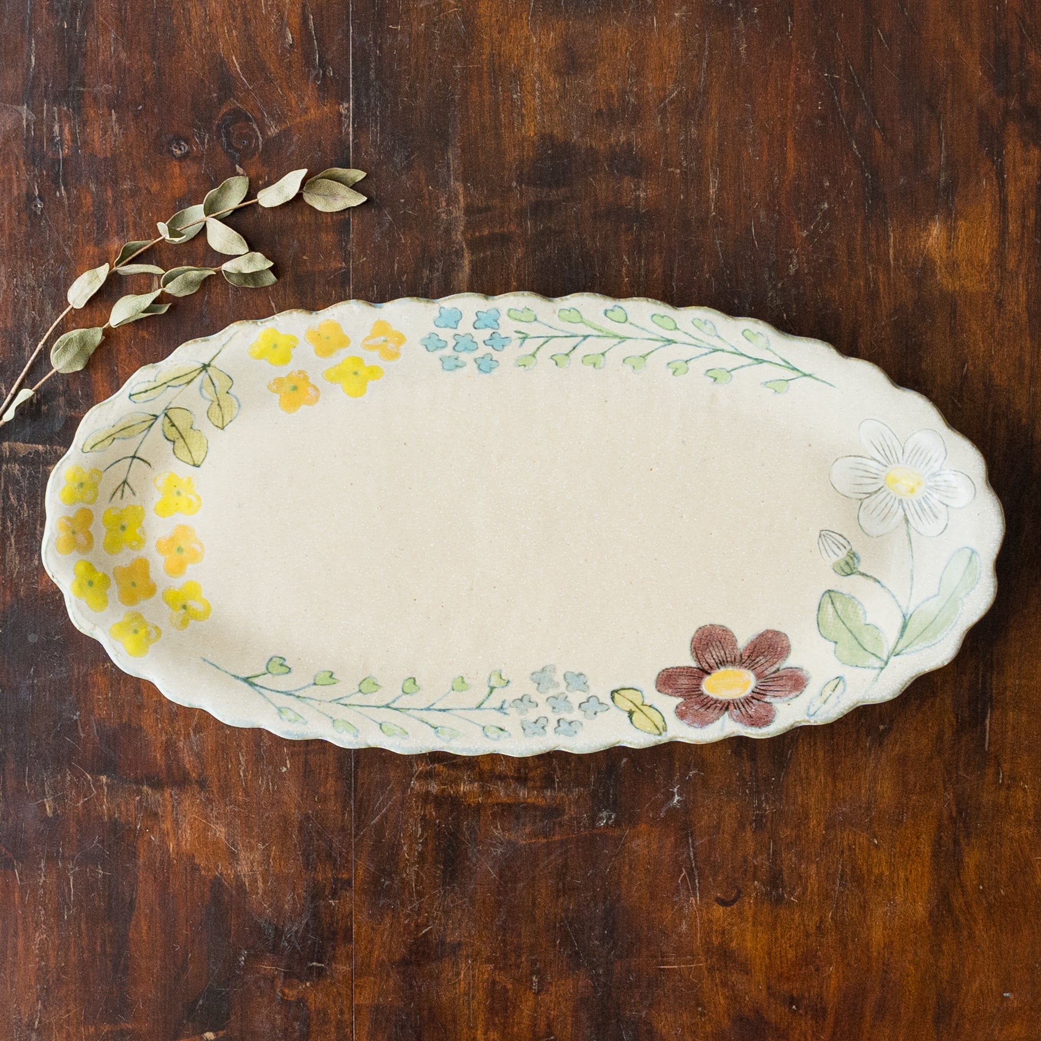 Flower pattern long plate Nanohana x Margaret｜Natsuko Morino