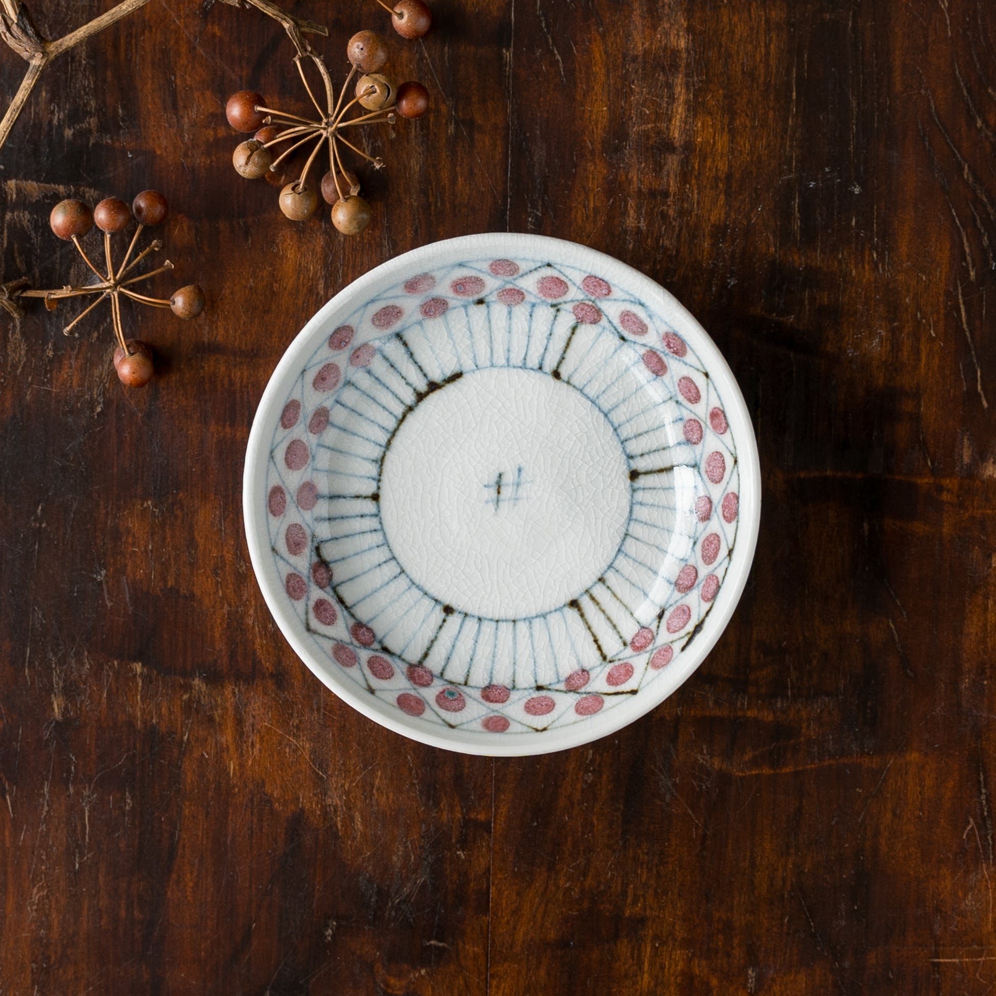 花垣文がほっこり可愛い砥部焼陶彩窯の3.5寸皿